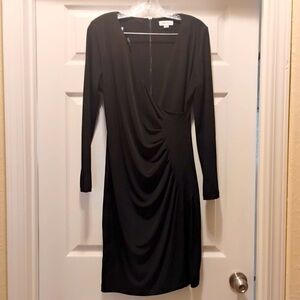 Calvin Klein Long Sleeved Side Ruched Thigh Length Black Dress Size 10